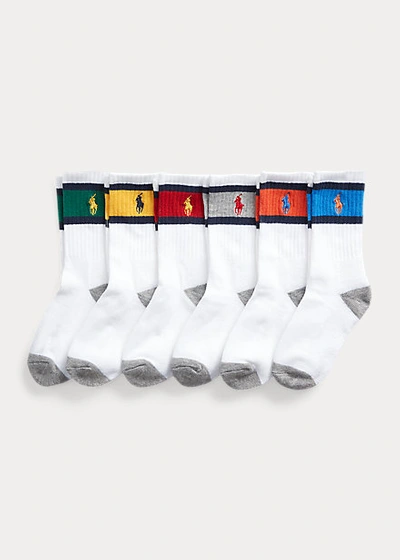 Polo Ralph Lauren Kids' Striped Crew Sock 6-pack In White Assorted