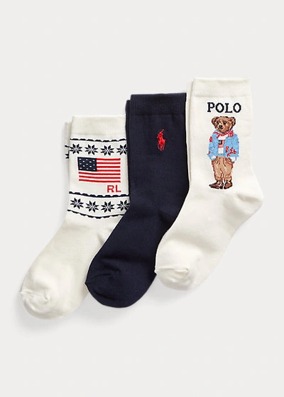 Polo Ralph Lauren Kids' Polo Bear & Flag Crew Sock 3-pack In Assorted