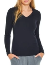 Cuddl Duds Plus Size Softwear Lace-edge Long-sleeve V-neck Top In Black