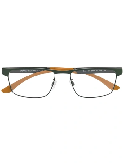 Emporio Armani Rectangle-frame Colour-block Glasses In Grün