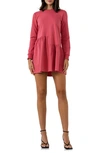 English Factory Ruffle Hem Long Sleeve Knit Dress In Berry