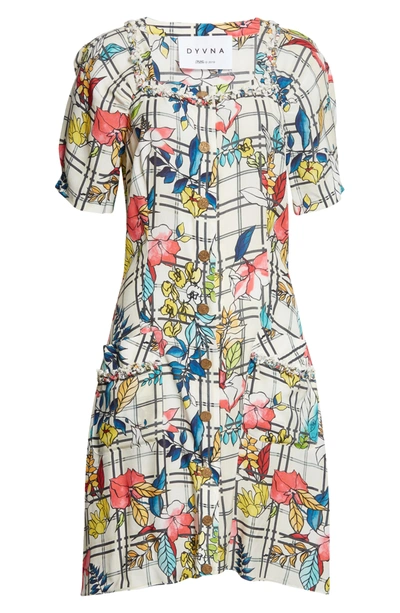 Dyvna Floral Button-up A-line Dress In Multi Window Pane Flowers