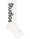 Acne Studios Women's Logo-knit Long Ribbed Cotton Socks In White