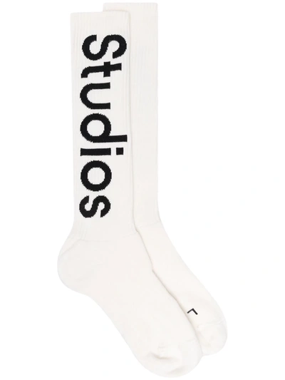 Acne Studios Women's Logo-knit Long Ribbed Cotton Socks In Ivory