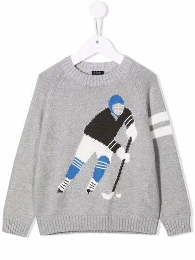 Il Gufo Kids' Hockey Intarsia-knit Jumper In Grey