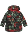 DOLCE & GABBANA ROSE-PRINT QUILTED PARKA COAT