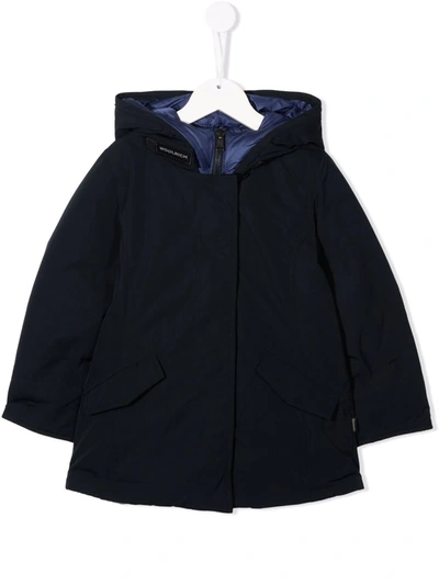 Woolrich Kids' Logo-patch Concealed Coat In Blue