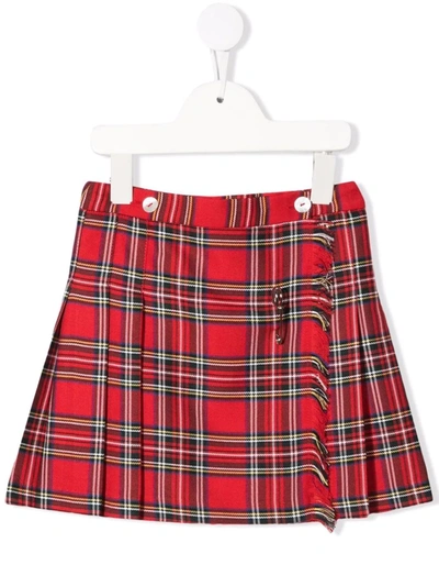 Siola Kids' Check Pleat Mini Skirt In Red