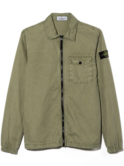 Stone Island Junior Teen Compass Patch Zipped Jacket In Green