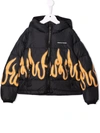 Vision Of Super Flame-print Hooded Puffer Jacket In Black