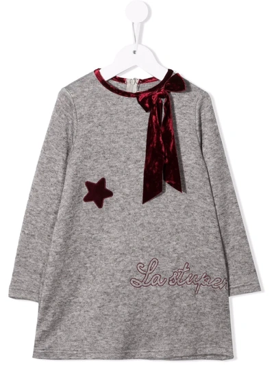 La Stupenderia Kids' Bow-detailed Shift Dress In Grey