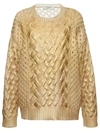 VALENTINO METALLIC GOLD CABLE KNIT SWEATER