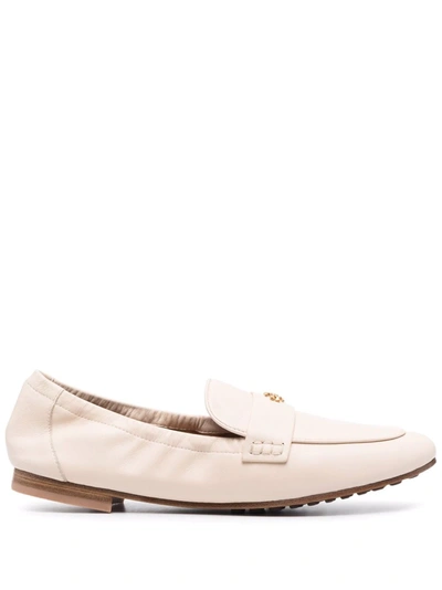 Tory Burch Logo-plaque Loafers In Neutrals