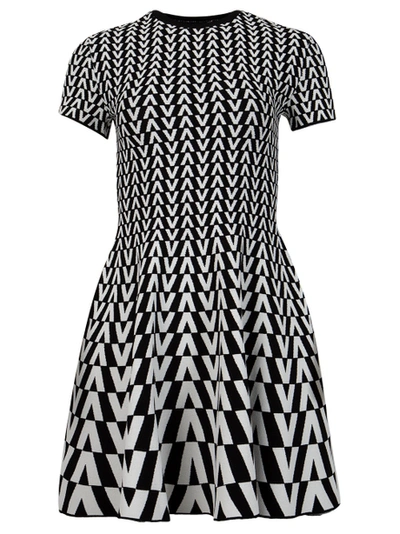 Valentino Intarsia-knit Short-sleeve Dress In Grey