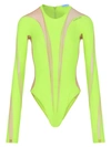 Mugler Sheer Detail Bodysuit Neon Yellow Nude 02