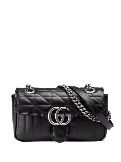 Gucci Gg Marmont 迷你马特拉塞凸纹单肩包 In Black