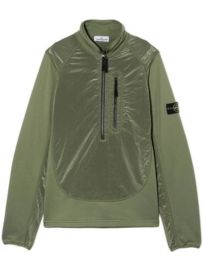 Stone Island Junior Teen Panelled Half-zip Sweatshirt In Green