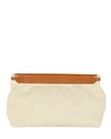 ISABEL MARANT LUZ LEATHER-TRIMMED RAFFIA POUCH