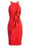 Vince Camuto Halter Neck Laguna Crepe Body-con Dress In Red