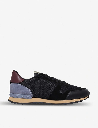 VALENTINO GARAVANI VALENTINO GARAVANI MEN'S BLACK/COMB GARAVANI ROCKRUNNER LEATHER, SUEDE AND MESH TRAINERS,69047336