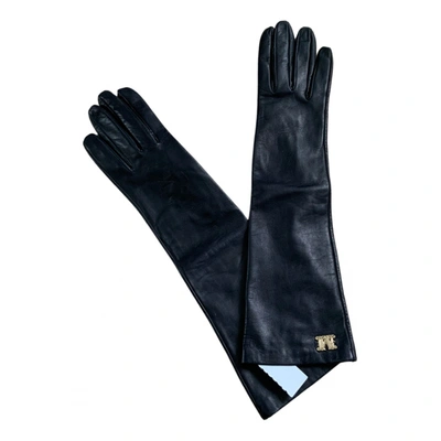 Pre-owned Max Mara Leather Long Gloves In Blue