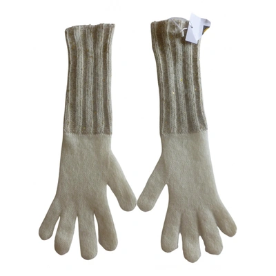 Pre-owned Max Mara Atelier Wool Long Gloves In Ecru