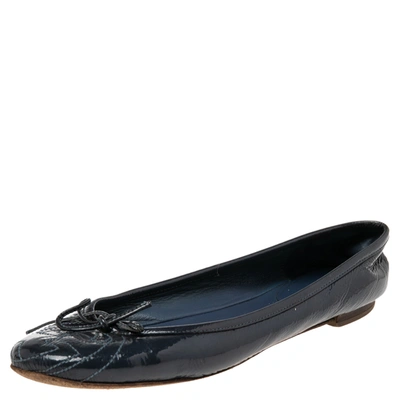 Pre-owned Gucci Navy Blue Patent Leather Ballet Flats Size 36.5