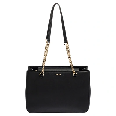 Pre-owned Dkny Black Leather Bryant Park Chain Tote