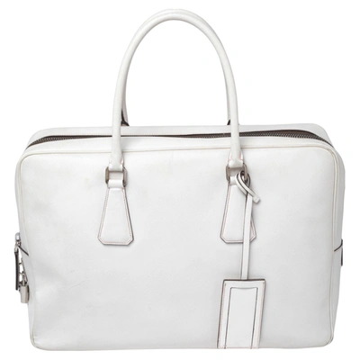 Pre-owned Prada Off-white Saffiano Leather Bauletto Bag