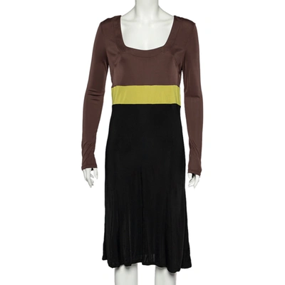 Pre-owned Emilio Pucci Firenze Black Colorblock Jersey Sheath Dress L