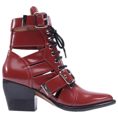 Pre-owned Chloé Leather Ankle Boots In Red