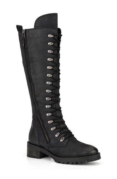 Vintage Foundry Henrietta Tall Leather Lace-up Boot In Navy