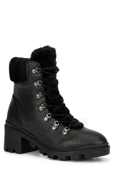 Vintage Foundry Regina Faux Fur Trimmed Snake Embossed Boot In Black