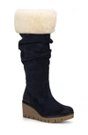 Vintage Foundry Arabella Faux Fur Trimmed Wedge Boot In Navy