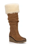 Vintage Foundry Arabella Faux Fur Trimmed Wedge Boot In Tan