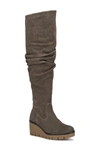 Vintage Foundry Maisie Shirred Wedge Knee High Boot In Grey