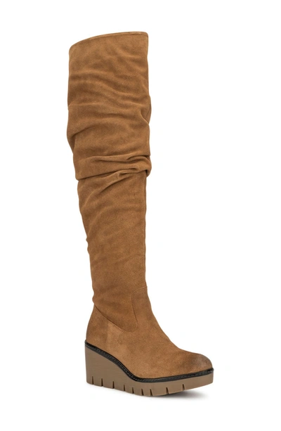 Vintage Foundry Maisie Shirred Wedge Knee High Boot In Tan