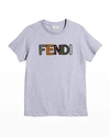 FENDI KID'S LOGO MIXED-PRINT COTTON T-SHIRT,PROD244400419