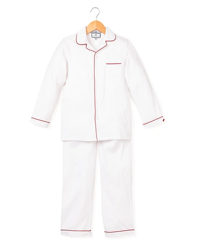 Petite Plume Kids' Solid Pyjama Set W/ Contrast Piping In White