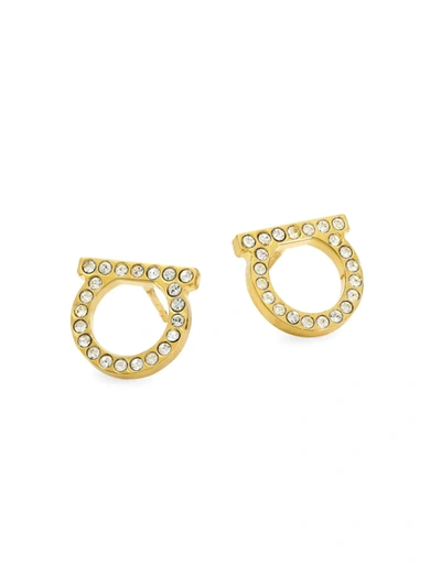 Ferragamo Women's Goldtone & Pavé Logo Stud Earrings/0.5" In Gold,crystal