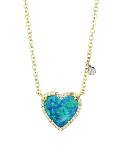 Meira T Women's 14k Yellow Gold, Diamond & Opal Heart Pendant Necklace