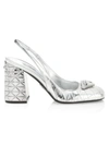 Prada Geometric-pattern Metallic Slingback Pumps In Argento