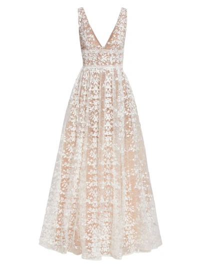 Bronx And Banco Megan V-neck Lace Gown In White