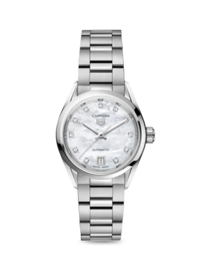 Tag Heuer Carrera Stainless Steel, Mother-of-pearl Dial & Diamond Automatic 29mm Bracelet Watch In Silver Tone,white