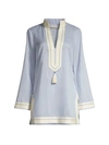 Tory Burch Tory Cotton Voile Tassel Tunic In Blue Mist