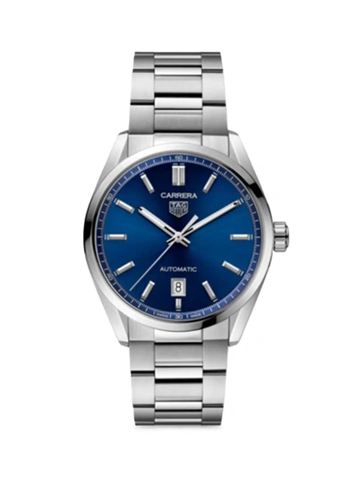 Tag Heuer Carrera Stainless Steel & Blue Dial Automatic 39mm Bracelet Watch In Silver