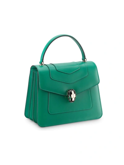 Bvlgari Large Serpenti Leather Top Handle Bag In Emerald Green