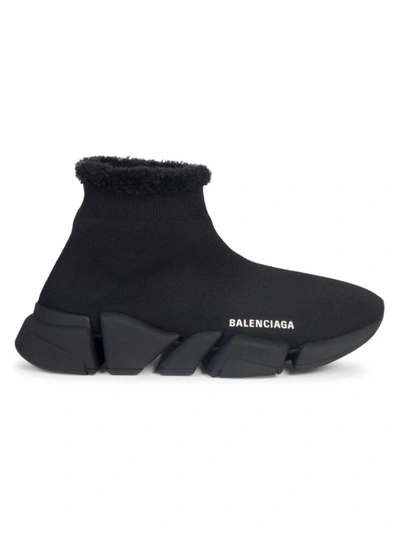 Balenciaga Speed 2.0 Faux-fur Sneakers In Black