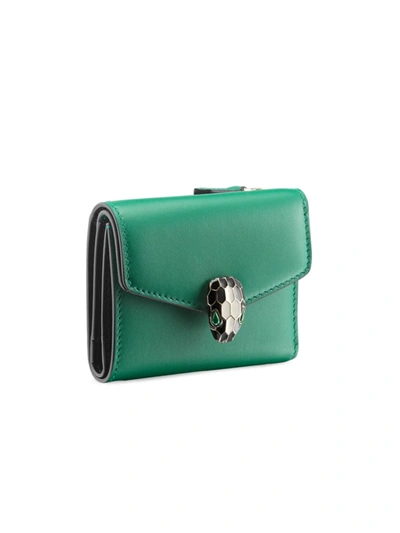 Bvlgari Serpenti Leather Compact Trifold Wallet In Emerald Green