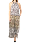 Nina Leonard Twist Halter Ity Knit Jumpsuit In Coffee Bean Multi